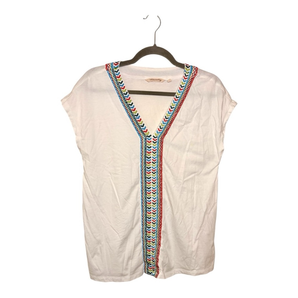 Soft Surroundings White Embroidered Boho Tunic Top Resort Style Size Small